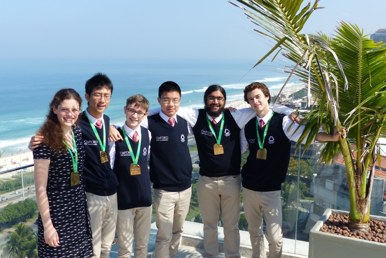 Coxon, far right, with the 2017 Math Olympics team.