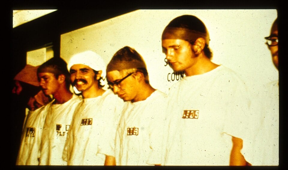Prisoner lineup from the experiment, 1971. (Wikimedia Commons) Prisoner lineup from the experiment, 1971. (Wikimedia Commons)