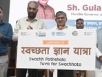(From left) MC commissioner Amit Kumar, home secretary Mandip Singh Brar, UT administrator Gulab Chand Kataria, and mayor Saurabh Joshi during the launch event in Chandigarh on Thursday. (Keshav Singh/HT)