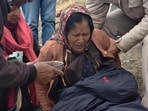 A pilgrim being rescued from Mount Drilbu Ri near Keylong in Lahaul-Spiti district.
