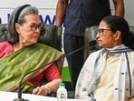 Congress chairperson Sonia Gandhi, former Bengal chief minister Mamata Banerjee, during an INDIA Bloc Meeting at Constitution Club of India in June.
