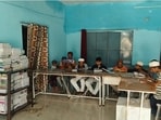 Rural students at the newly set up digital library at Patti Shah village in Prayagraj (HT)
