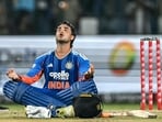 TOPSHOT - India's Abhishek Sharma celebrates after scoring a century (100 runs) during the third T20 international cricket match between India and Afghanistan at the Arun Jaitley Stadium in New Delhi on September 17, 2026. (Photo by Arun SANKAR / AFP) / -- IMAGE RESTRICTED TO EDITORIAL USE - STRICTLY NO COMMERCIAL USE --