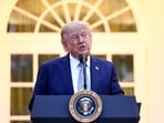US President Donald Trump speaks during a Rose Garden dinner at the White House in Washington, DC, US.