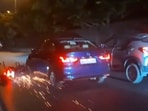 Bike dragged under car in Delhi's RK Puram.