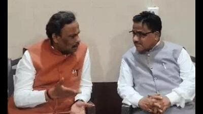 BJP’s UP in-charge Vinod Tawde (left) with Rajya Sabha MP Dr Radha Mohan Das Agarwal in Gorakhpur. (Sourced) BJP’s UP in-charge Vinod Tawde (left) with Rajya Sabha MP Dr Radha Mohan Das Agarwal in Gorakhpur. (Sourced)