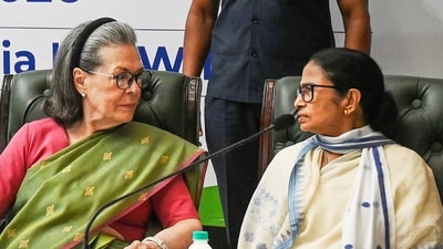 Congress chairperson Sonia Gandhi, former Bengal chief minister Mamata Banerjee, during an INDIA Bloc Meeting at Constitution Club of India in June. (HT File photo) Congress chairperson Sonia Gandhi, former Bengal chief minister Mamata Banerjee, during an INDIA Bloc Meeting at Constitution Club of India in June. (HT File photo)