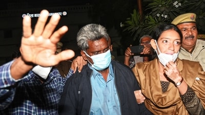 Surendra Koli walked out of the Luksar Jail in Greater Noida on Wednesday after the Supreme Court of India acquitted him in last case in Noida, India, on Wednesday, November 12, 2025. (Sunil Ghosh/Hindustan Times)