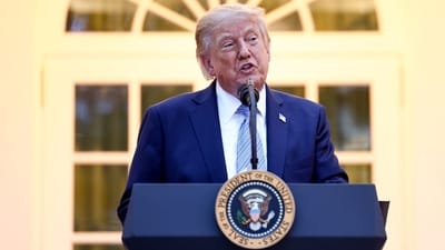 US President Donald Trump speaks during a Rose Garden dinner at the White House in Washington, DC, US. (Bloomberg) US President Donald Trump speaks during a Rose Garden dinner at the White House in Washington, DC, US. (Bloomberg)