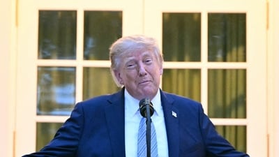 Trump speaks during a Rose Garden dinner at the White House in Washington, DC, on September 17.