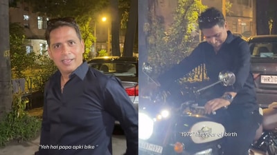 Father discovers his dream bike gifted by his son. (Instagram/@rajattrawattt_) Father discovers his dream bike gifted by his son. (Instagram/@rajattrawattt_)
