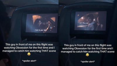 Actor Michael Johnston reacts to the passenger’s ‘Obsession’ moment. (Instagram/@niminomusic) Actor Michael Johnston reacts to the passenger’s ‘Obsession’ moment. (Instagram/@niminomusic)
