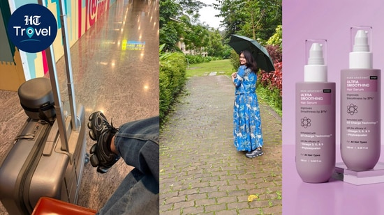 My three Coorg essentials included supportive New Balance shoes, a compact umbrella for sudden rain, and serum for smoother monsoon hair. (Hindustan Times)