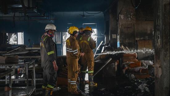 Fire officials said a team was deployed to inspect the site and ascertain the exact cause of the fire. (Sunil Ghosh /HT PHOTO)