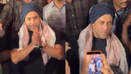 Salman Khan struggles to make way amid crowd frenzy.