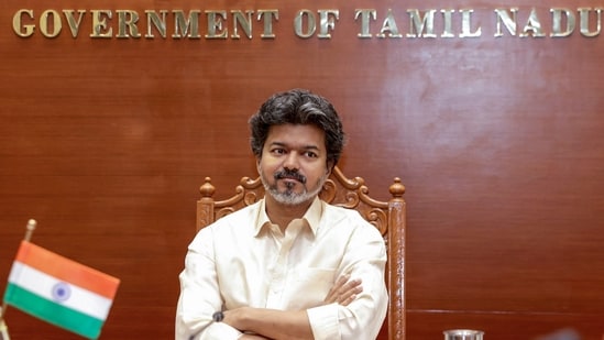 In this image posted on Sept 18, Tamil Nadu chief minister Vijay is seen during a function (@CMOTamilnadu)