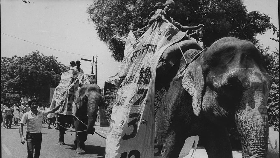 Dusu election campaign in 1986 (HT Photo by Virendra Prabhakar)