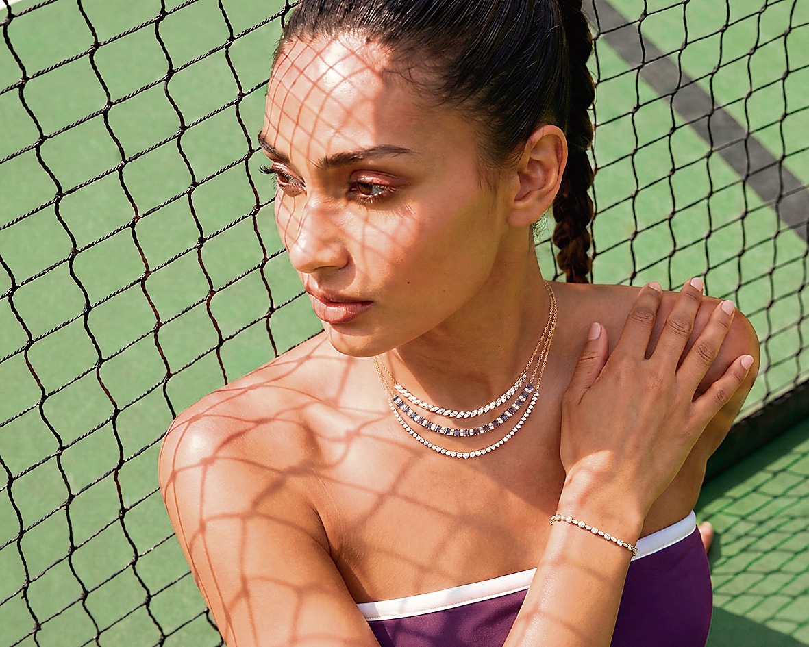 Layered tennis necklaces by CaratLane crafted for everyday wear.