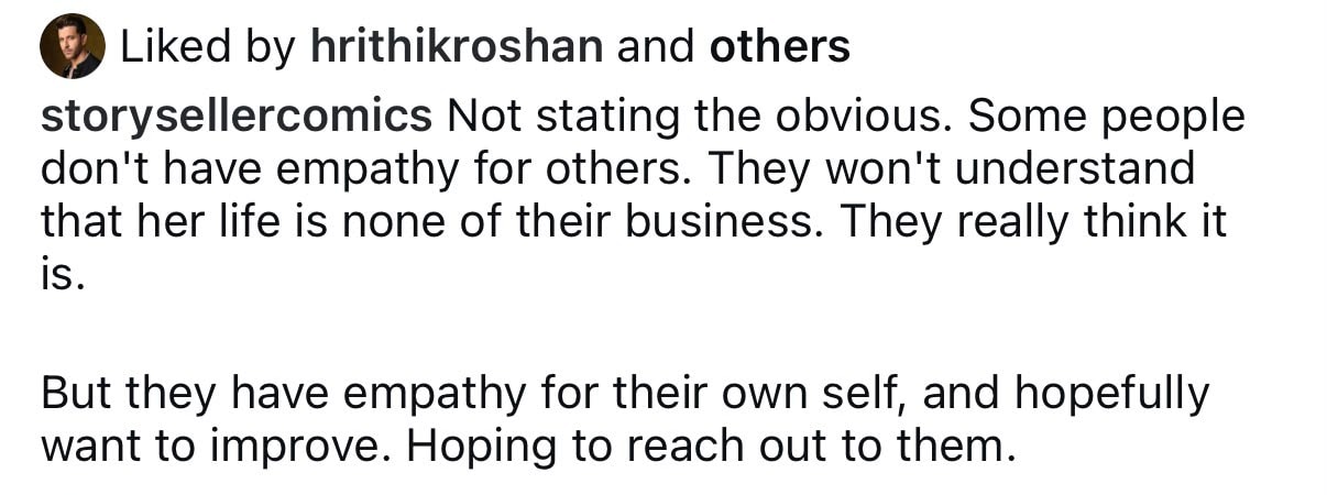 Hrithik Roshan likes the post on Instagram. Hrithik Roshan likes the post on Instagram.