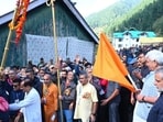 LG Manoj Sinha said that pilgrimage gives us that strength and self-confidence. At the same time, it brings us closer to nature. (HT Photo)