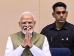 Prime Minister Narendra Modi greets the gathering during the inauguration of the International Conference on "The Future of Environment and Climate Dynamics", at Vigyan Bhawan, in New Delhi. 