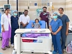 The child with the medical team treating him. (HT Photo)