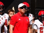 Dave Doeren of the NC State Wolfpack leads his team out prior to the game against the Vanderbilt Commodores at FirstBank Stadium on September 19.