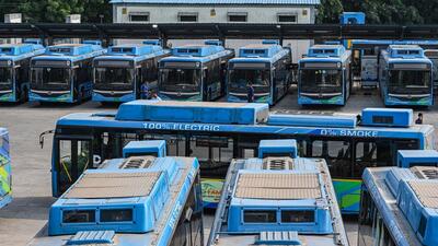 Buses parked inside the Hasanpur Bus Depot amid the ongoing strike by contractual Delhi Transport Corporation (DTC) workers. (RAJ K RAJ /HT PHOTO) Buses parked inside the Hasanpur Bus Depot amid the ongoing strike by contractual Delhi Transport Corporation (DTC) workers. (RAJ K RAJ /HT PHOTO)
