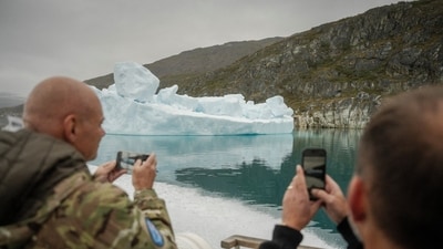 Denmark's Minister of Defense Jeppe Bruus visits the NATO military exercise Arctic Shield 2026 in Narsarsuaq, Greenland on September 9. (via REUTERS)