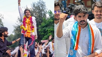DUSU President Yash Dabas (L) who defeated NSUI's Vijai Shankar Meena (R) DUSU President Yash Dabas (L) who defeated NSUI's Vijai Shankar Meena (R)