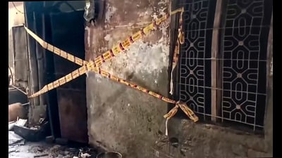 Sealed premises of the house where LPG cylinder exploded on Saturday. (PTI) Sealed premises of the house where LPG cylinder exploded on Saturday. (PTI)
