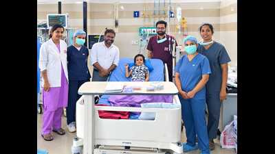 The child with the medical team treating him. (HT Photo)