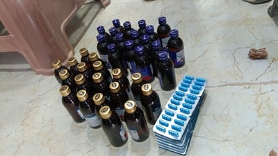 The seized capsules and syrups. (HT Photo)