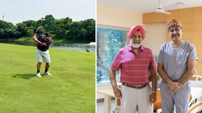 Former Army Chief General JJ Singh was back to playing golf just days after his knee replacement surgery, performed by Dr Rajiv K Sharma (right). (Photos: HT and Anurag Mehra) Former Army Chief General JJ Singh was back to playing golf just days after his knee replacement surgery, performed by Dr Rajiv K Sharma (right). (Photos: HT and Anurag Mehra)