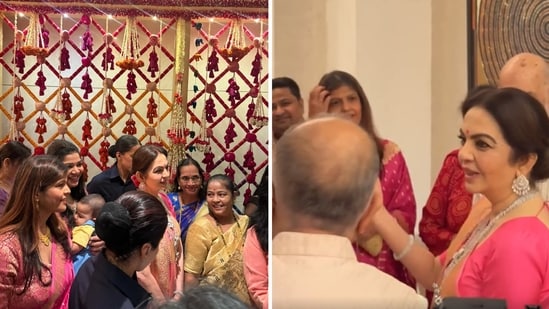 Sudhanshu Bala Singh shared these pictures of Nita Ambani at Antilia during Ganesh Utsav.