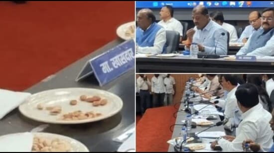 The Opposition criticised the politicians, calling them “insensitive” for eating costly dry fruits while farmers are under severe stress. (VIDEO GRAB)