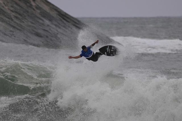 Brazilian surfer Pedro Lacerda rides a wave. (AFP)