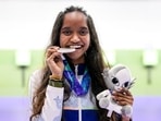  Elavenil Valarivan celebrates after winning two silver medals at the Asian Games 2026(PTI)