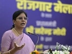Union minister of state and Apna Dal (S) president Anupriya Patel in Prayagraj on Saturday. (HT Photo)