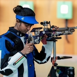 Elavenil Valarivan during the ten meter air rifle women individual qualification and team final shooting match in the ongoing Asian Games 2026
