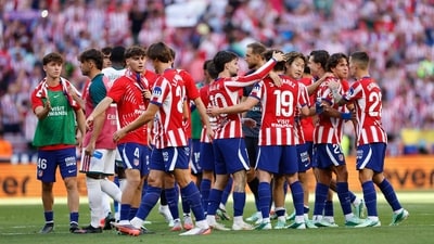 Atletico Madrid players celebrate their fiery derby win over Real Madrid (AFP) Atletico Madrid players celebrate their fiery derby win over Real Madrid (AFP)