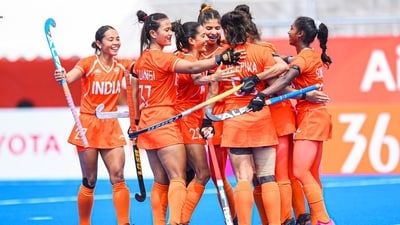 The Indian women's team defeated Uzbekistan 19-0 in women's hockey Pool B match. (Hockey India - X) The Indian women's team defeated Uzbekistan 19-0 in women's hockey Pool B match. (Hockey India - X)