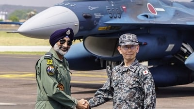 India's Chief of the Air Staff Amar Preet Singh (L) and Japan Air Self Defence Force (JASDF) Chief of Staff, General Takehiro Morita shake hands during a bilateral air exercise at Air Force Station in Jodhpur on September 20, 2026. (Photo by HIMANSHU SHARMA / AFP) (AFP) India's Chief of the Air Staff Amar Preet Singh (L) and Japan Air Self Defence Force (JASDF) Chief of Staff, General Takehiro Morita shake hands during a bilateral air exercise at Air Force Station in Jodhpur on September 20, 2026. (Photo by HIMANSHU SHARMA / AFP) (AFP)