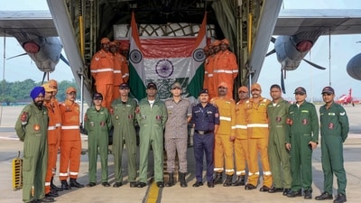 An Indian Air Force C-130 aircraft carrying 11 tonnes of relief material prepares to depart for Kathmandu as part of humanitarian assistance and disaster relief efforts in Nepal. (@IAF_MCC) An Indian Air Force C-130 aircraft carrying 11 tonnes of relief material prepares to depart for Kathmandu as part of humanitarian assistance and disaster relief efforts in Nepal. (@IAF_MCC)