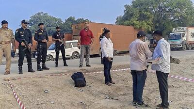 Police personnel cordon off the site following the encounter in Varanasi. (PTI) Police personnel cordon off the site following the encounter in Varanasi. (PTI)