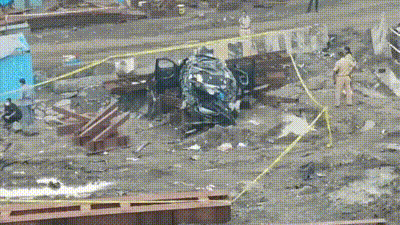 BMW mangled after speeding car falls from bridge in Mumbai. (HT) BMW mangled after speeding car falls from bridge in Mumbai. (HT)