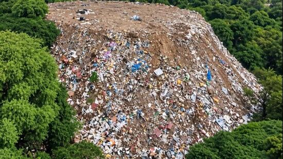 Illegally dumped waste in Aravallis near DLF Phase 3, seen on September 15. (Sourced/HT)