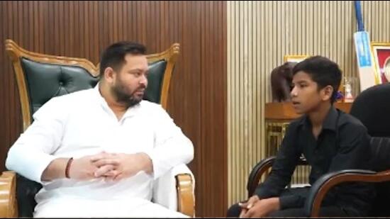 RJD leader Tejashwi Yadav met a Patna boy who alleged BJP supporters assaulted him over a video of mustard-oil lamps at PM Modi’s birthday celebrations