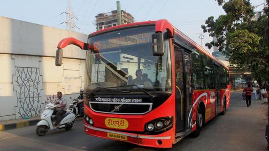 Thane, India - Feb. 21, 2018:TMT Volvo Bus Thane ,India, on Friday, February 02, 2018. (Photo by Praful Gangurde/ Hindustan Times) (Praful Gangurde)