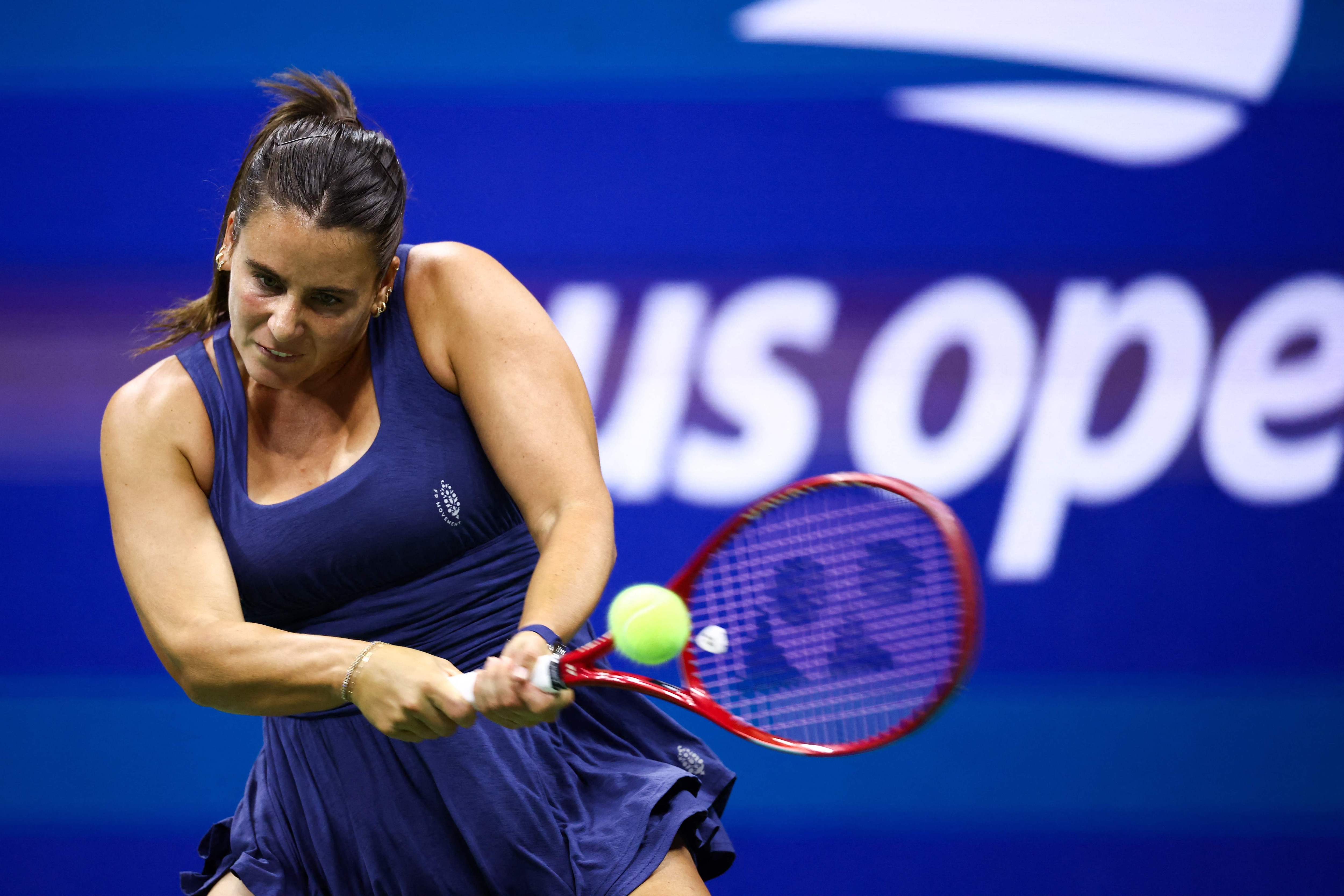 USA's Emma Navarro hits a backhand return during the women's singles round of 16 tennis match against Russia's Anna Kalinskaya on day eight of the US Open tennis tournament at the USTA Billie Jean King National Tennis Center in New York City on September 6, 2026. (AFP) USA's Emma Navarro hits a backhand return during the women's singles round of 16 tennis match against Russia's Anna Kalinskaya on day eight of the US Open tennis tournament at the USTA Billie Jean King National Tennis Center in New York City on September 6, 2026. (AFP)